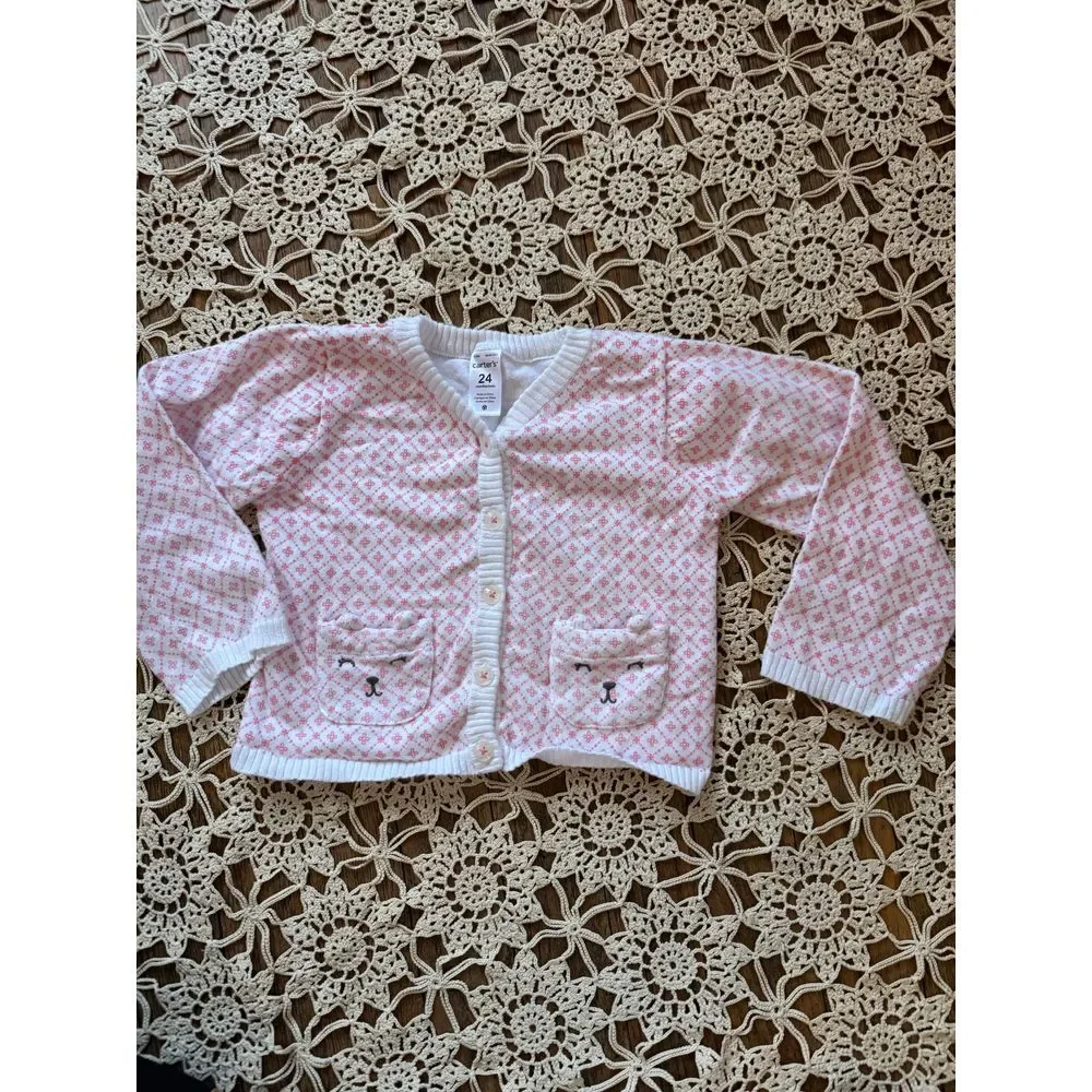 Carter's Pink Floral Pattern Baby Cardigan Sweater Button-Front 24M‎